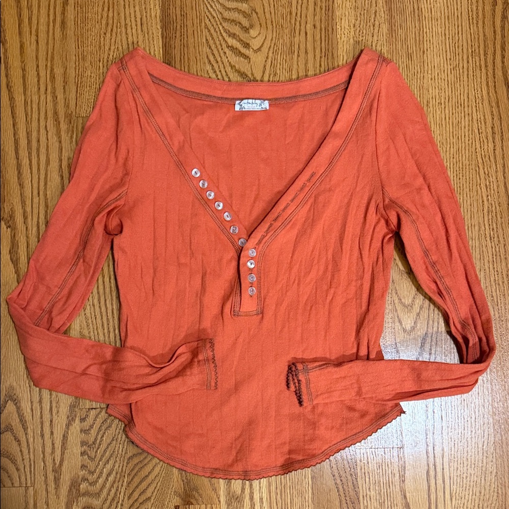 Free People Orange Long Sleeve Top